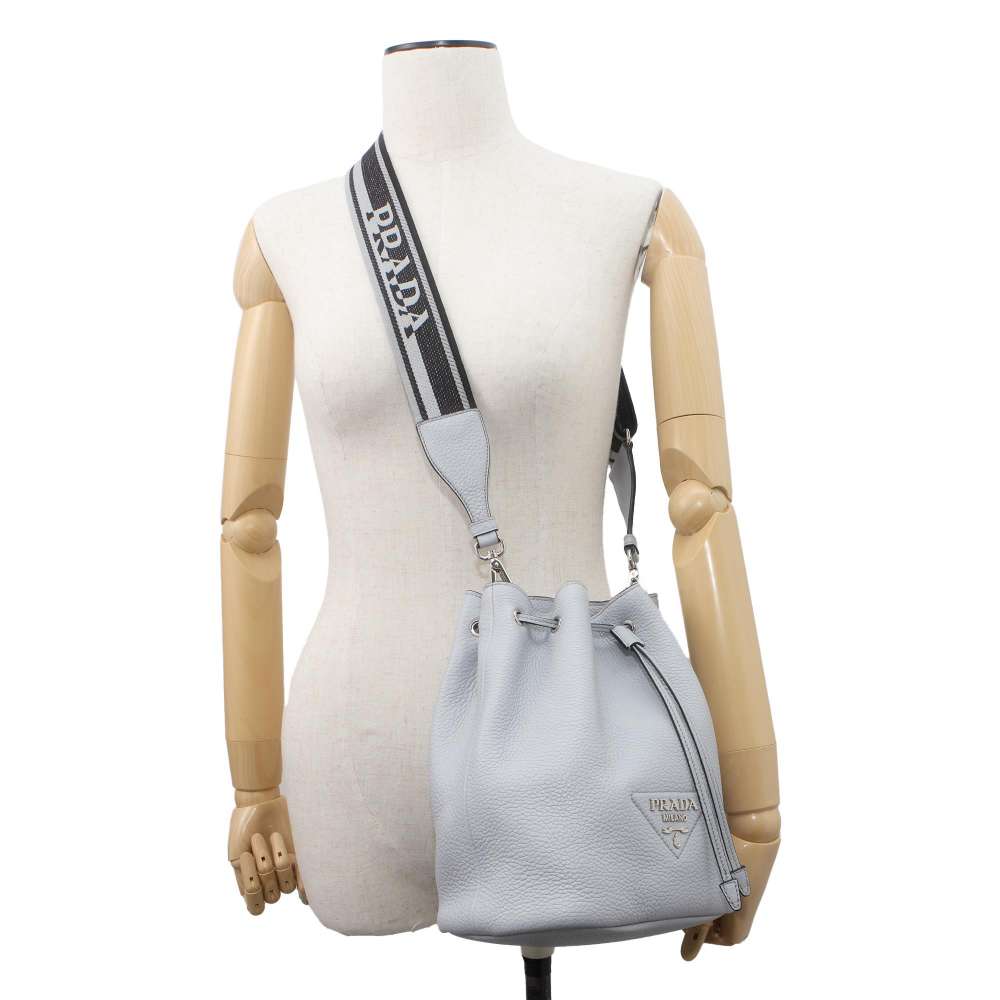 PRADA Bucket Shoulder Bag Blue Leather