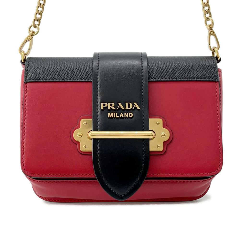 PRADA ChainShoulder Bag Red/Black Leather