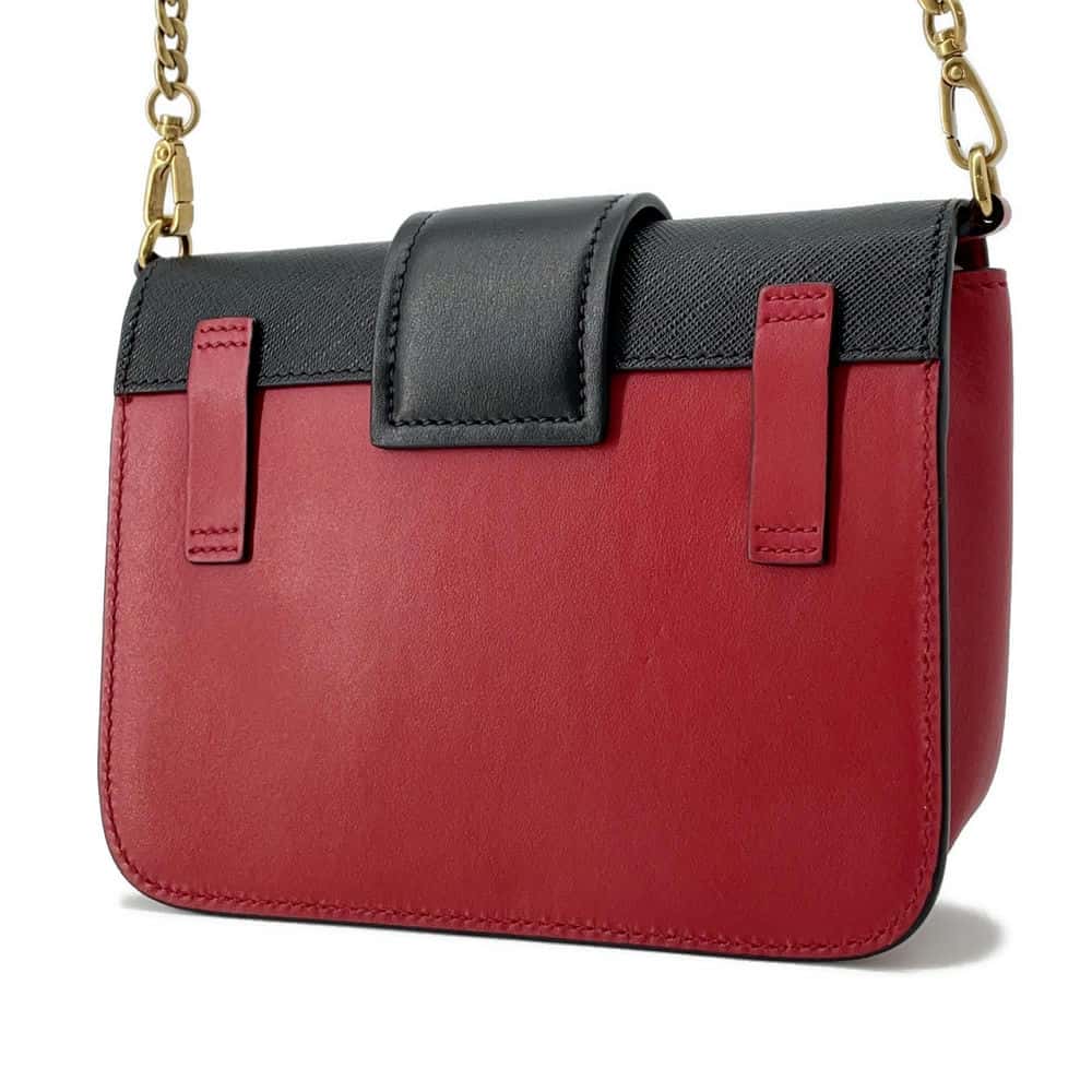 PRADA ChainShoulder Bag Red/Black Leather