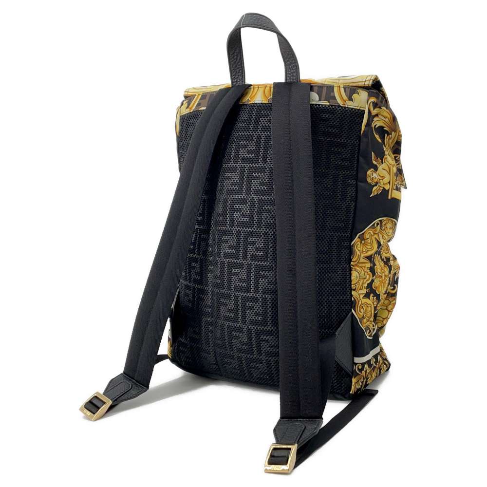 FENDI Fendace Backpack Black/Yellow/Brown 7VZ066 Nylon