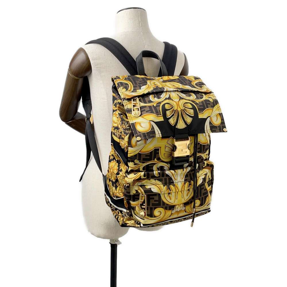 FENDI Fendace Backpack Black/Yellow/Brown 7VZ066 Nylon