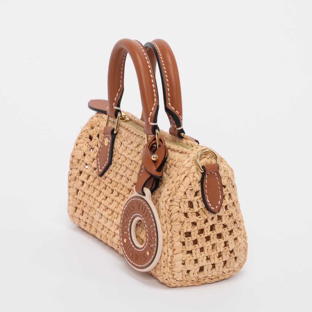 Louis Vuitton Tan Leather & Raffia Nano