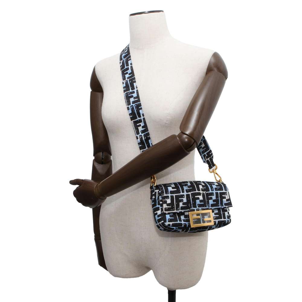 FENDI Zucca Baguette Mini Joshua Vides Collaboration Blue/Black 8BR784 Nylon