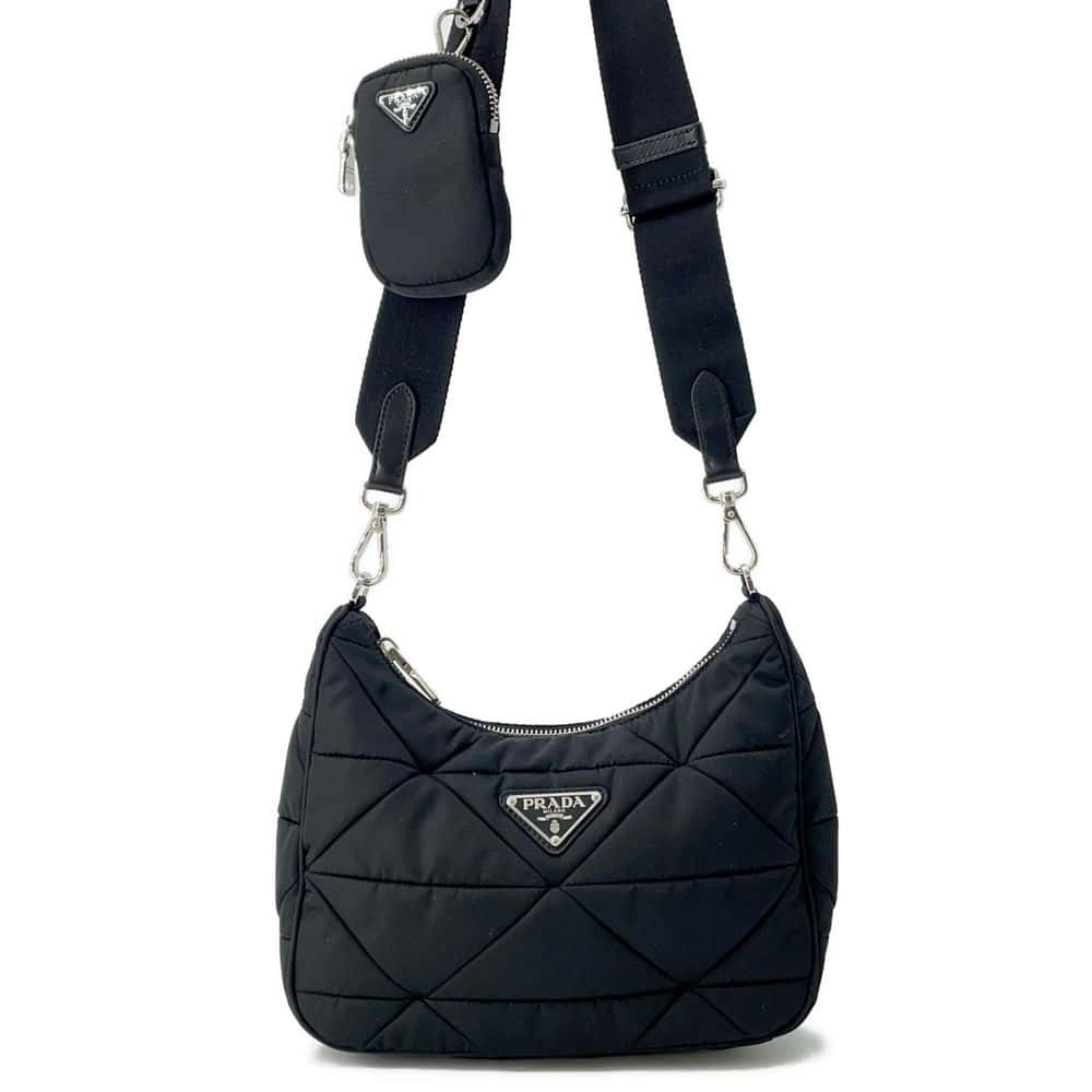 PRADA Tessuto Quilt Shoulder Bag Black Nylon
