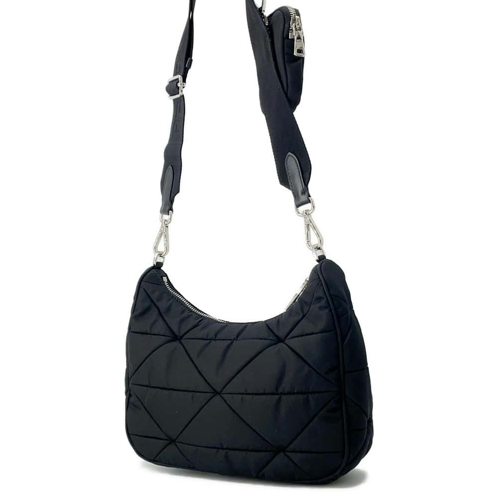 PRADA Tessuto Quilt Shoulder Bag Black Nylon