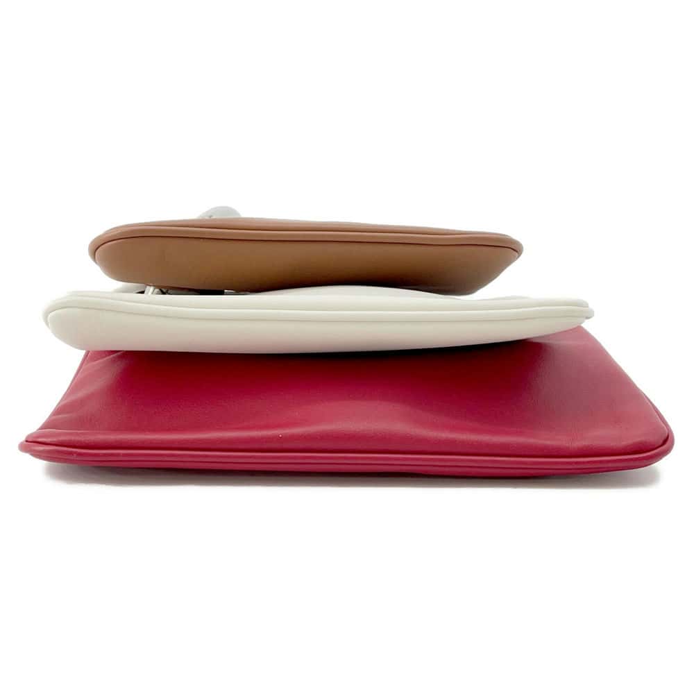FENDI Triplet Clutch Bag Red/White/Brown 8BS001 Leather