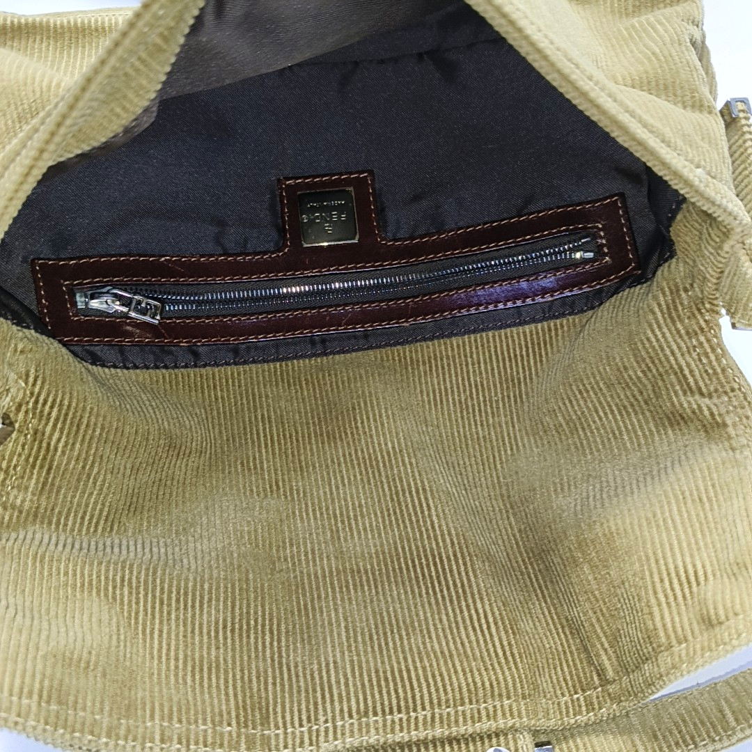 FENDI Baguette   Corduroy Beige Brown Shoulder Bag