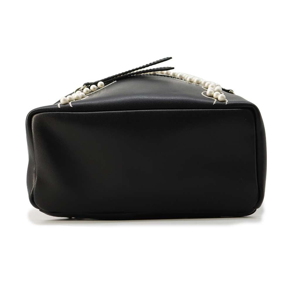 FENDI Ribbon Pearl Backpack Black 8BZ038 Leather Faux Pearl