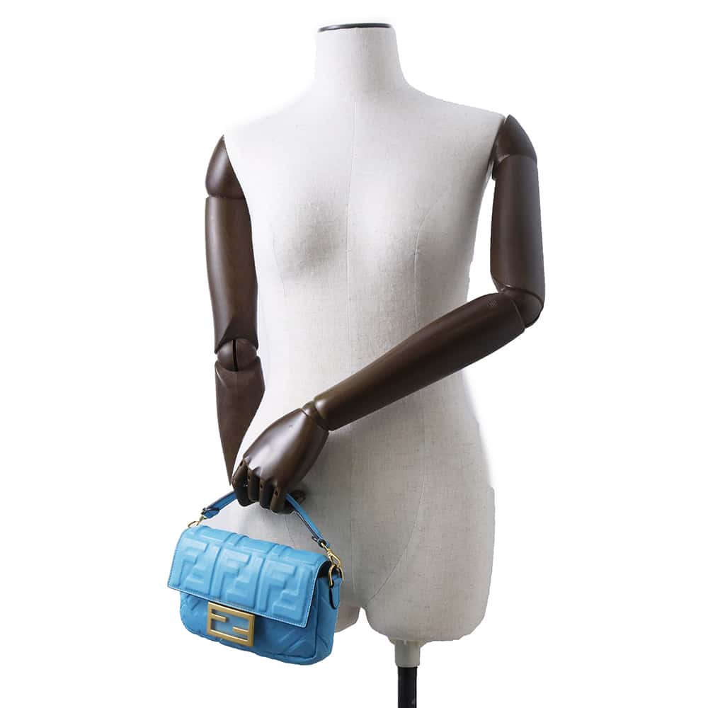 FENDI Zucca Baguette 2WAYBag Blue 8BS017 Leather Size Small