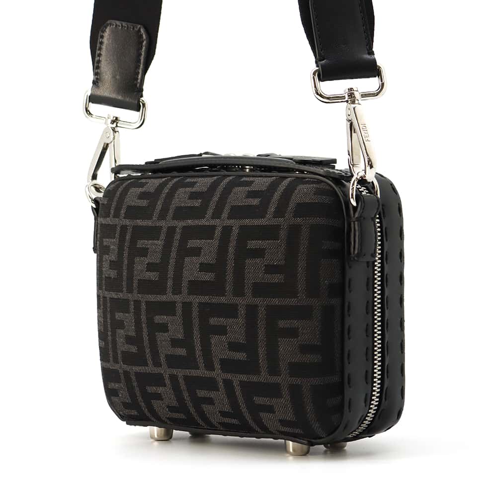 FENDI Zucca Handbag Black 7VA552 Canvas Leather