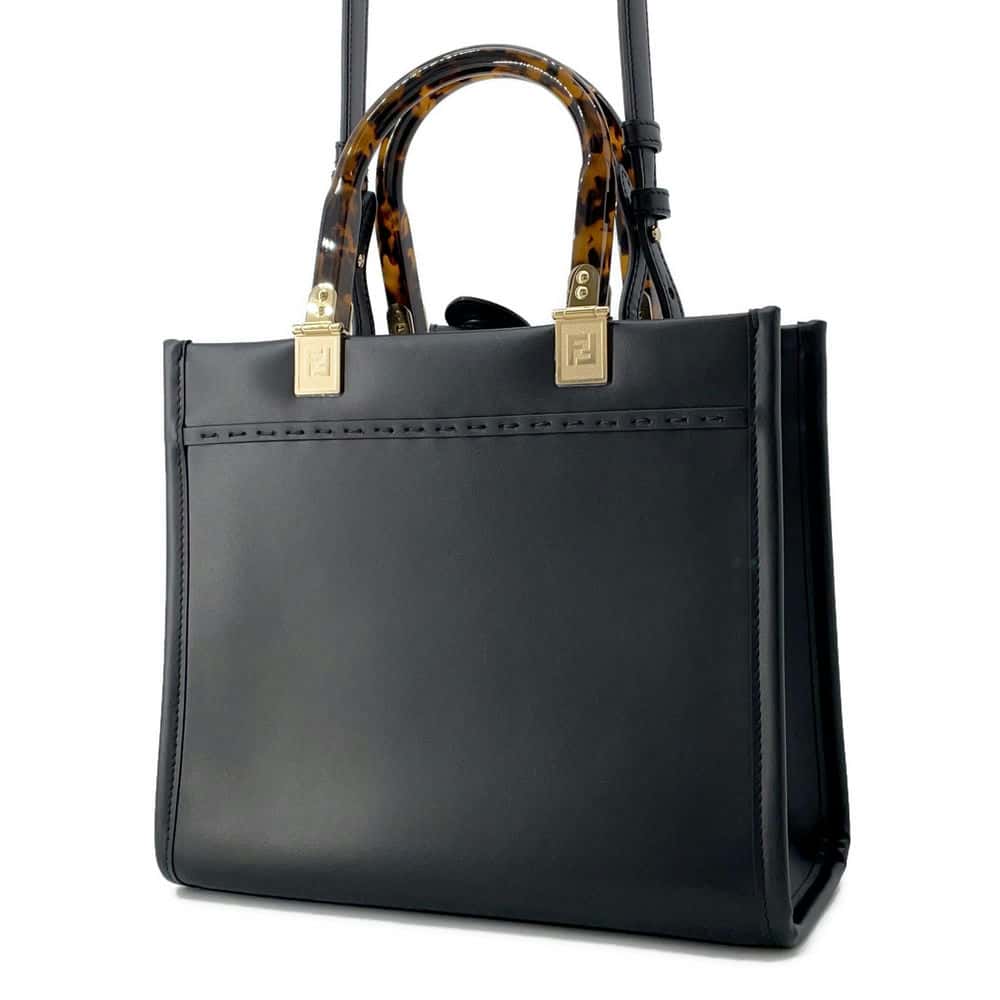 FENDI Sunshine 2WAY Handbag Black 8BH394 Leather Size Small