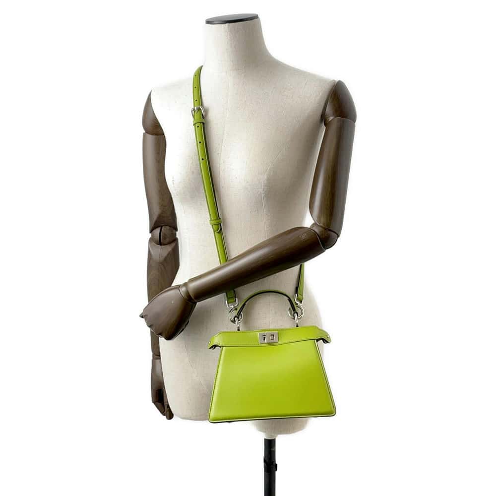 FENDI Peekaboo IseeU Green 8BN335 Leather Size Petit