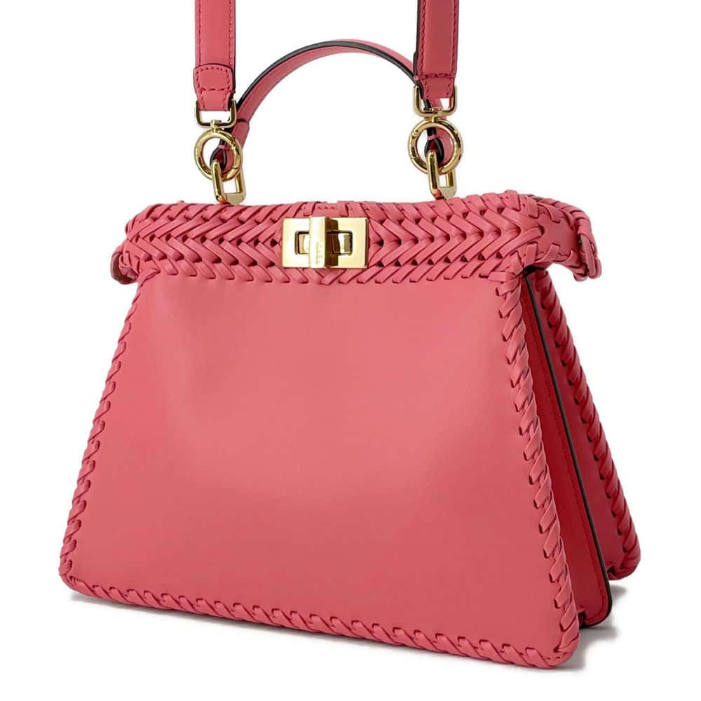 FENDI Peekaboo ISeeU Braided Pink 8BN327 Leather Size Small