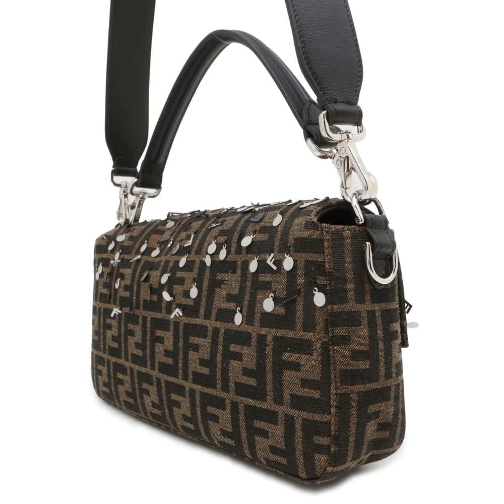 FENDI Bucket ZuccaPattern/Sequins 2WAY Shoulder Bag Brown 7VA572 Canvas