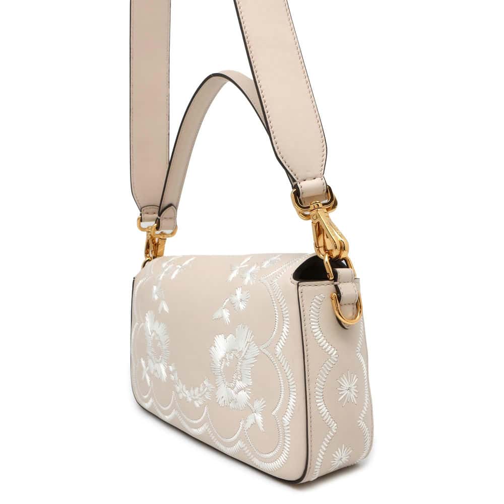 FENDI Bucket Floral Embroidery 2WAY Shoulder Bag Ivory/White 8BR600 Leather