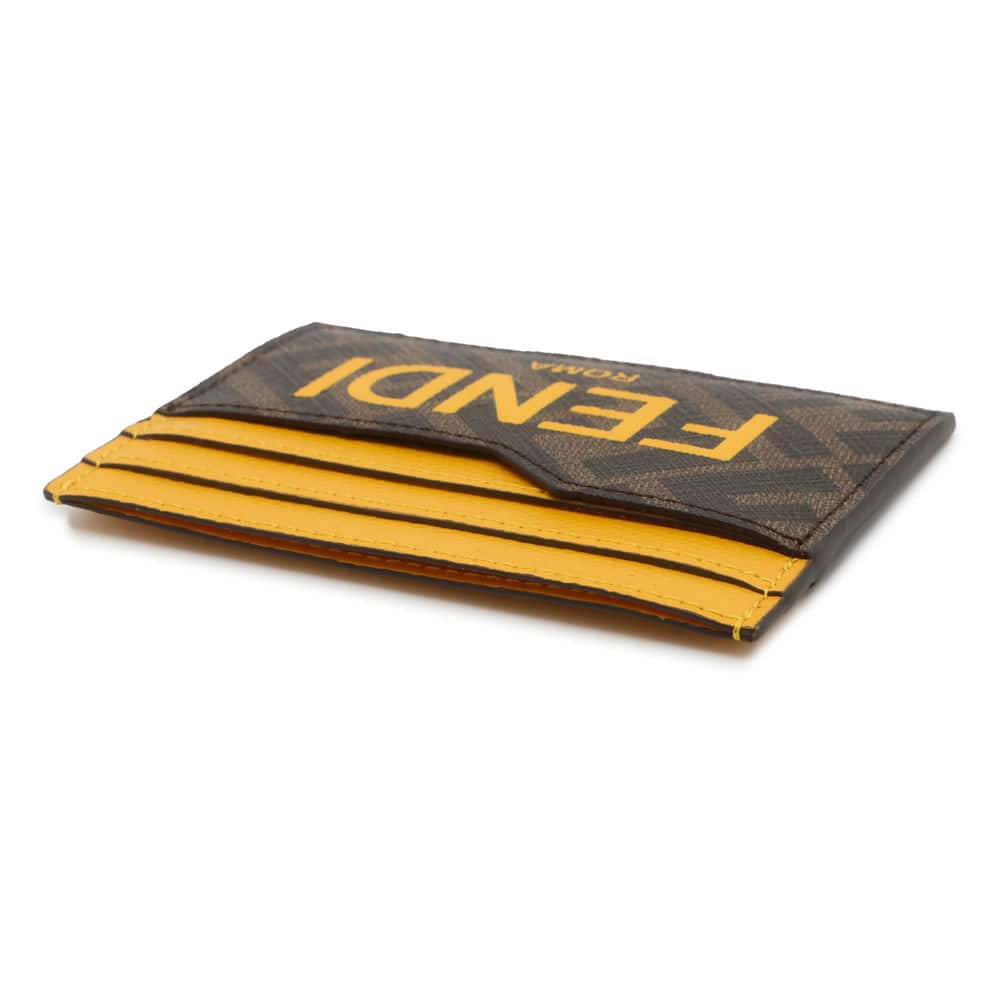 FENDI Card Case Brown/Yellow 7M0333 PVC Leather