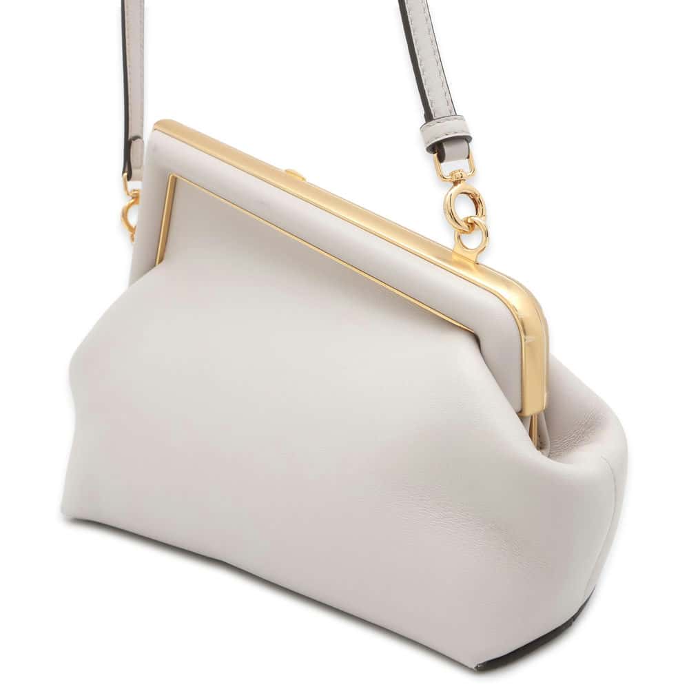 FENDI First Shoulder Bag Light Gray 8BP129 Leather Size Small