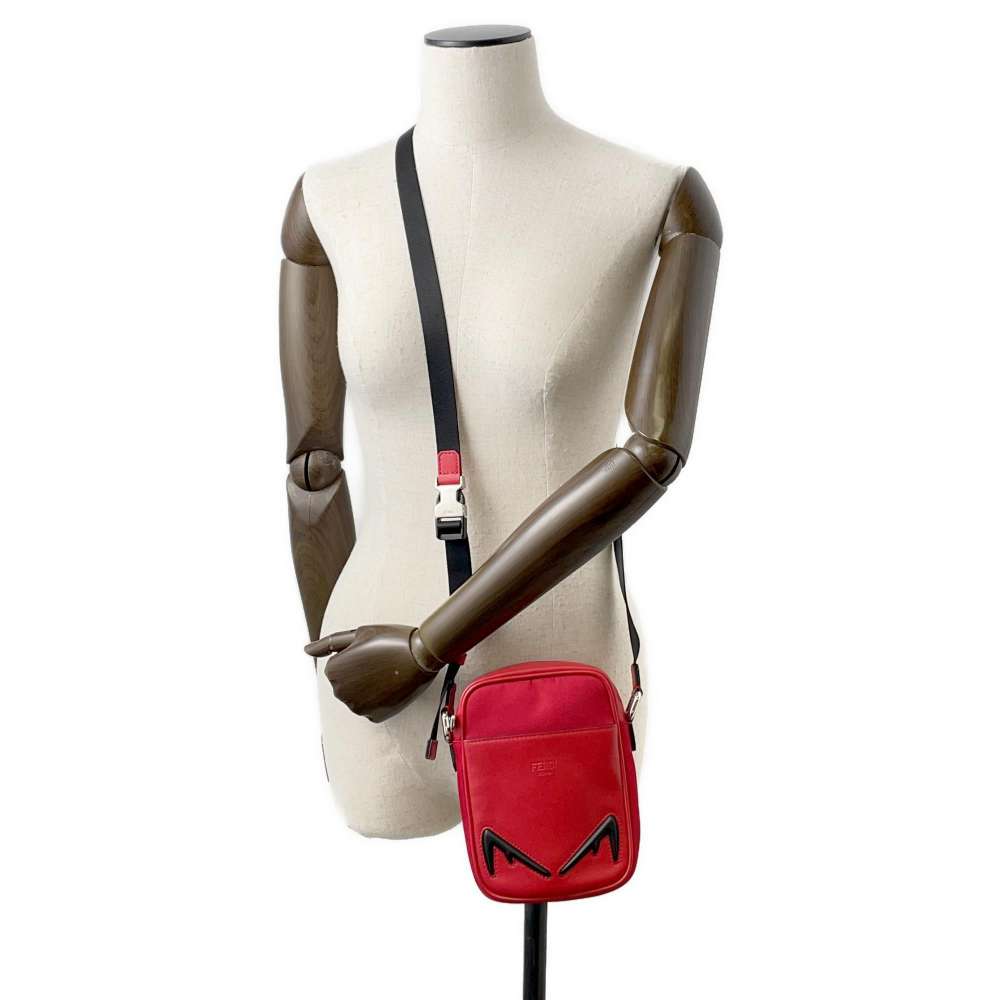 FENDI Monster Shoulder Bag Red 7VA456 Nylon Canvas