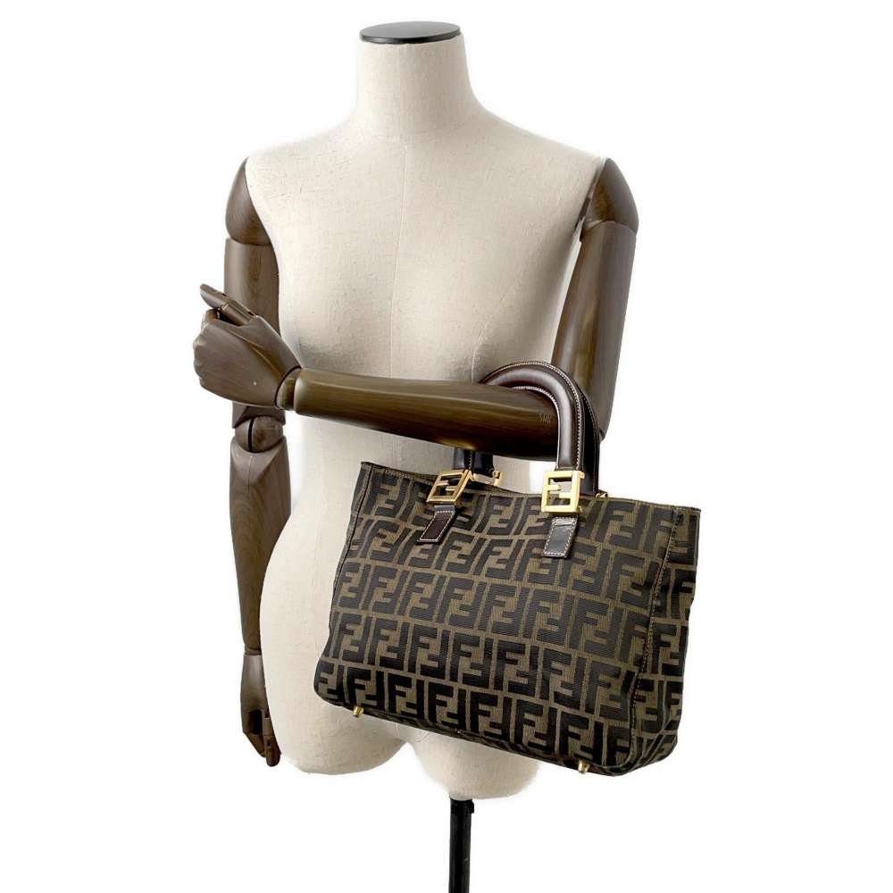 FENDI Zucca Tote Bag Khaki/Brown Canvas Leather
