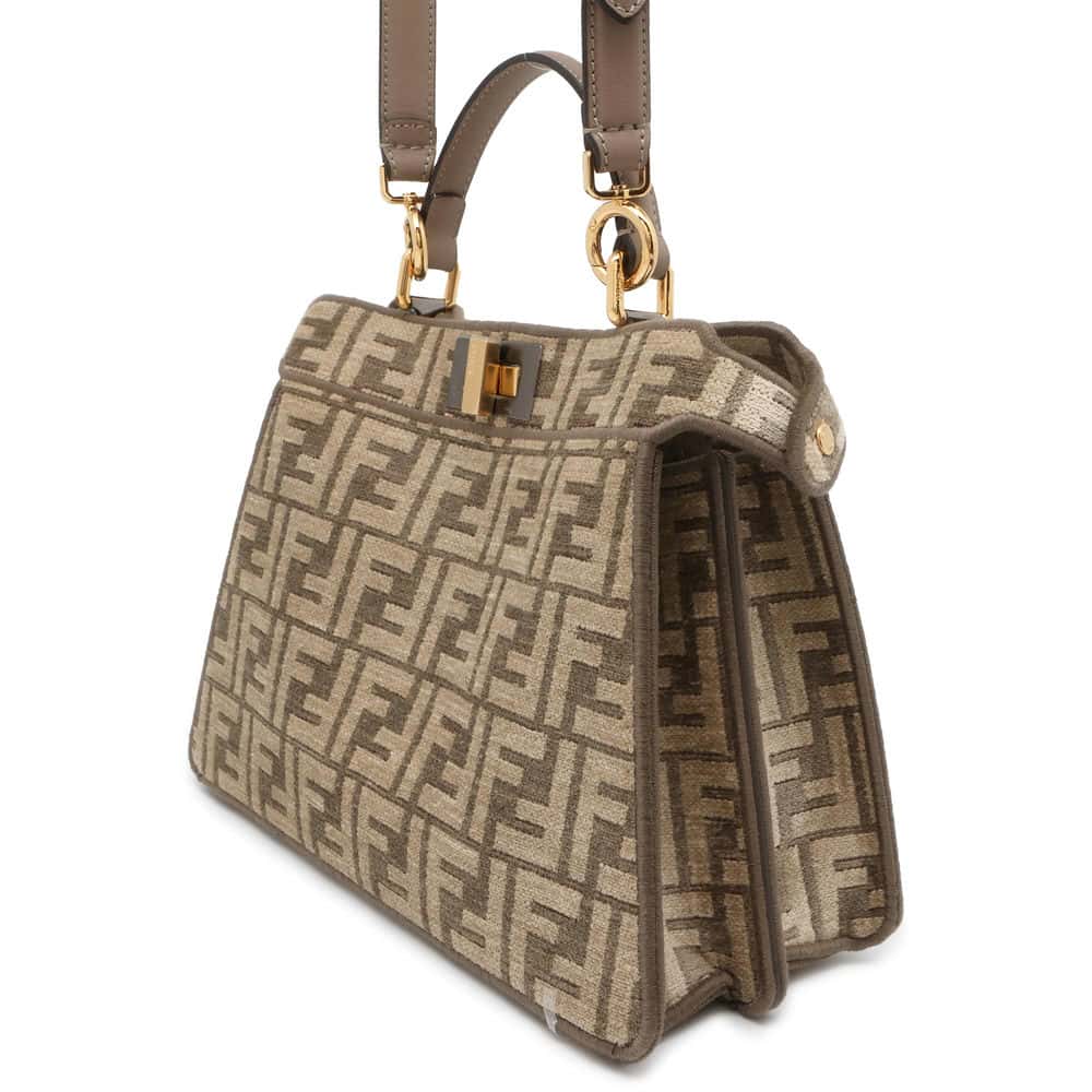 FENDI Peekaboo I See You Zucca Pattern Greige 8BN327 Cotton Viscose Size Small