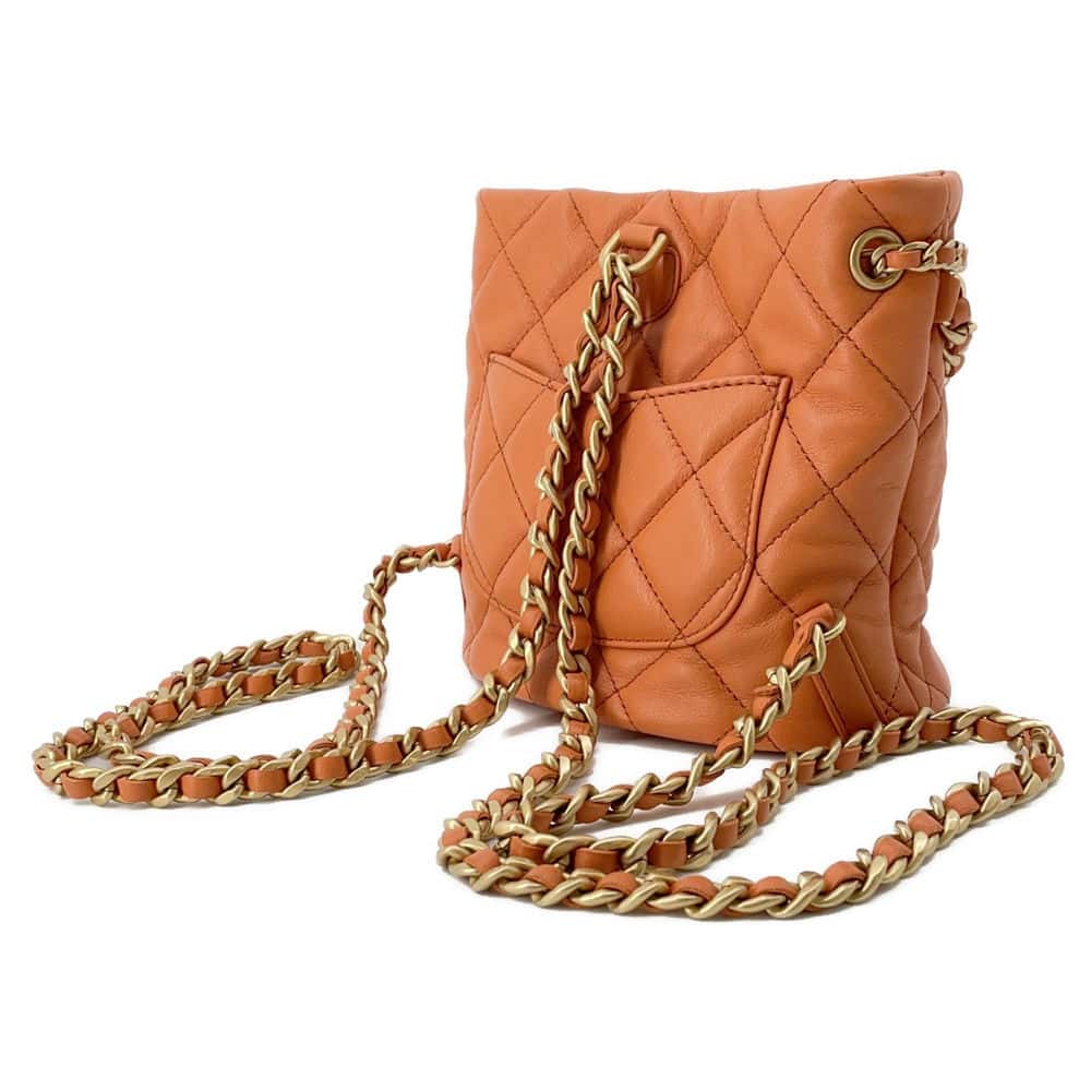 Chanel Matelasse Backpack with Mini Bag Pouch Orange AS3947 Leather Size Small