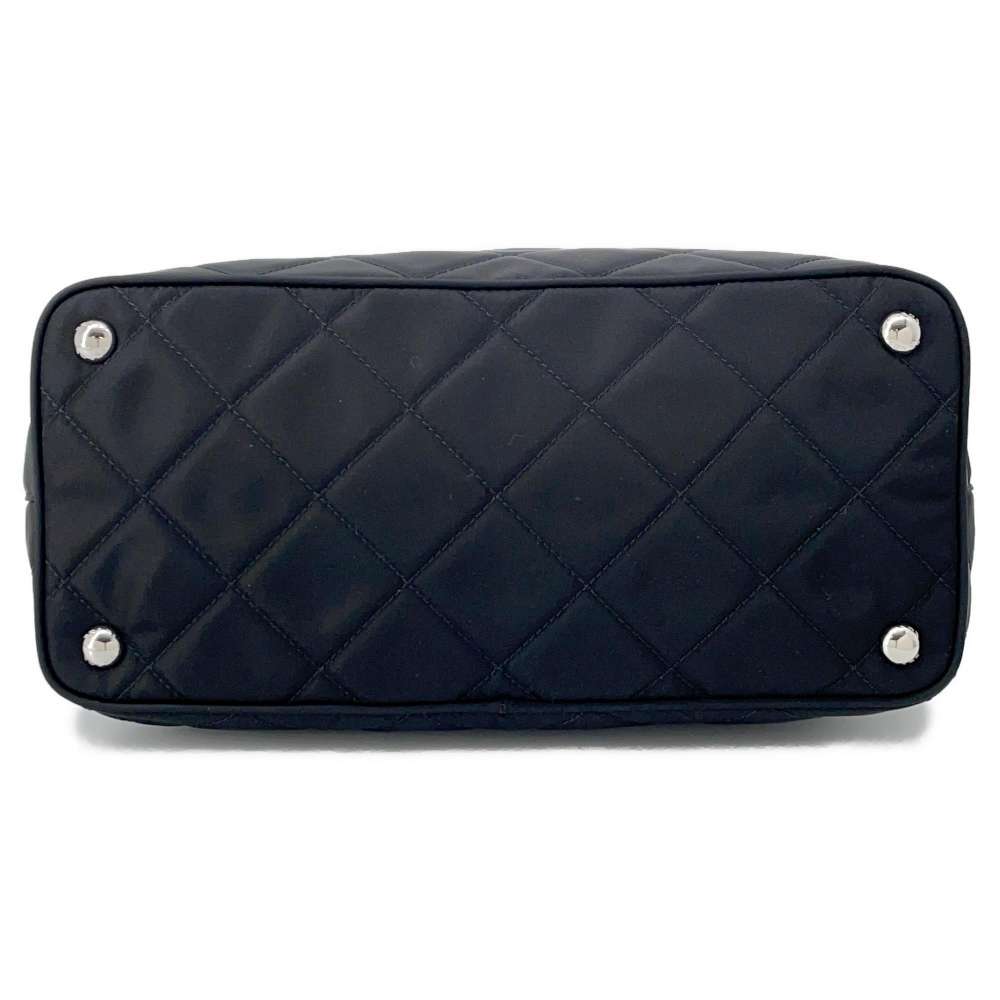 PRADA Quilted ChainTote Bag Black Nylon Leather