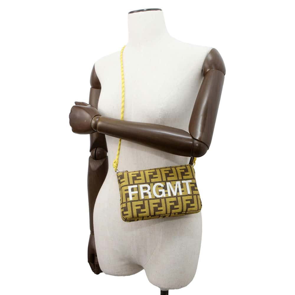 FENDI Fragment Collaboration Baguette Slim Clutch Yellow/Brown/White 8BS073 Canvas
