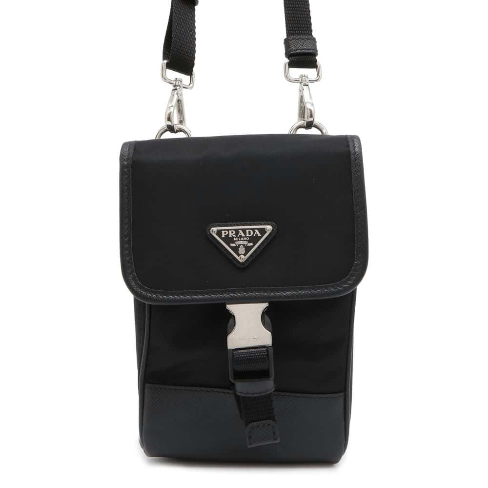 PRADA Phone Shoulder Bag Black Nylon Leather