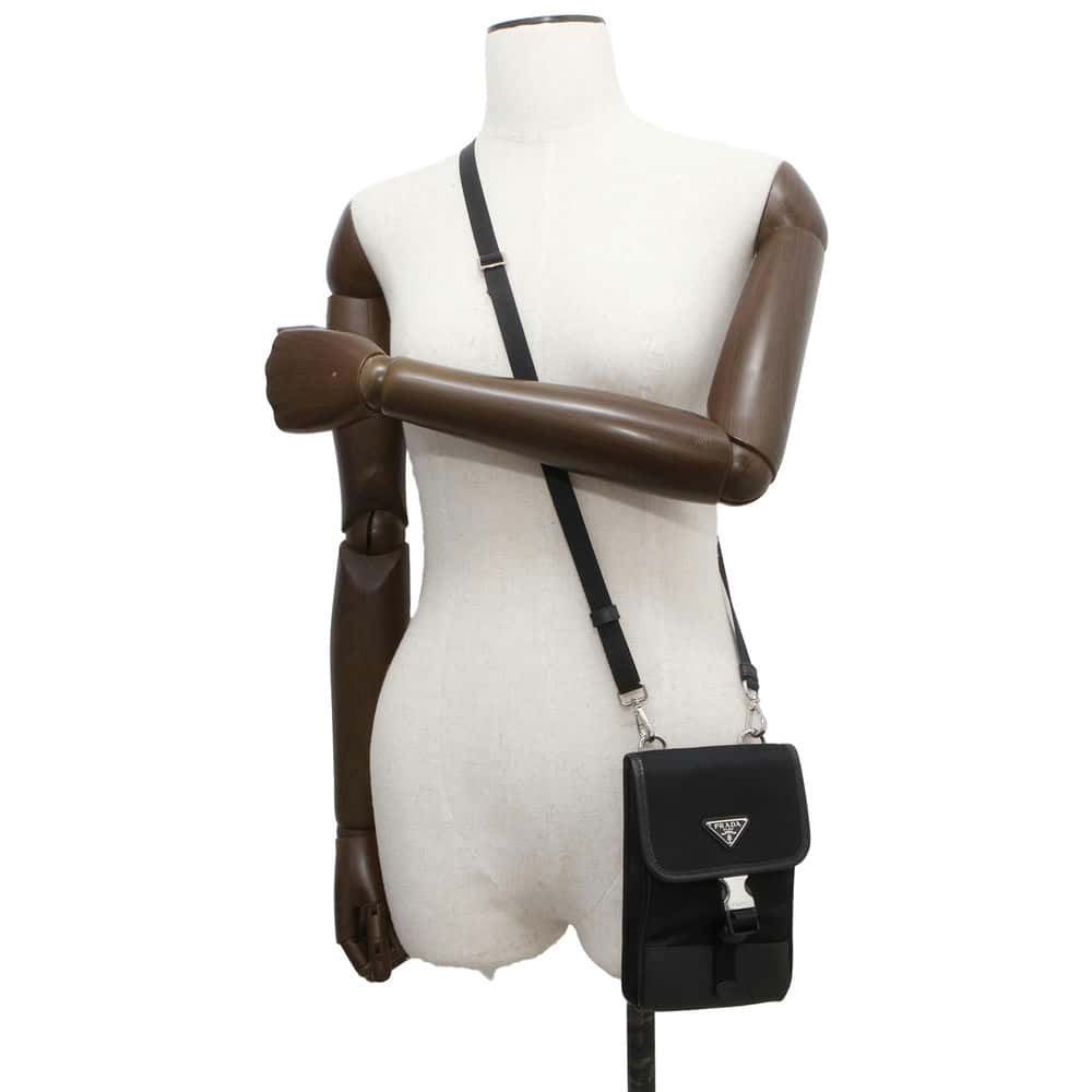 PRADA Phone Shoulder Bag Black Nylon Leather