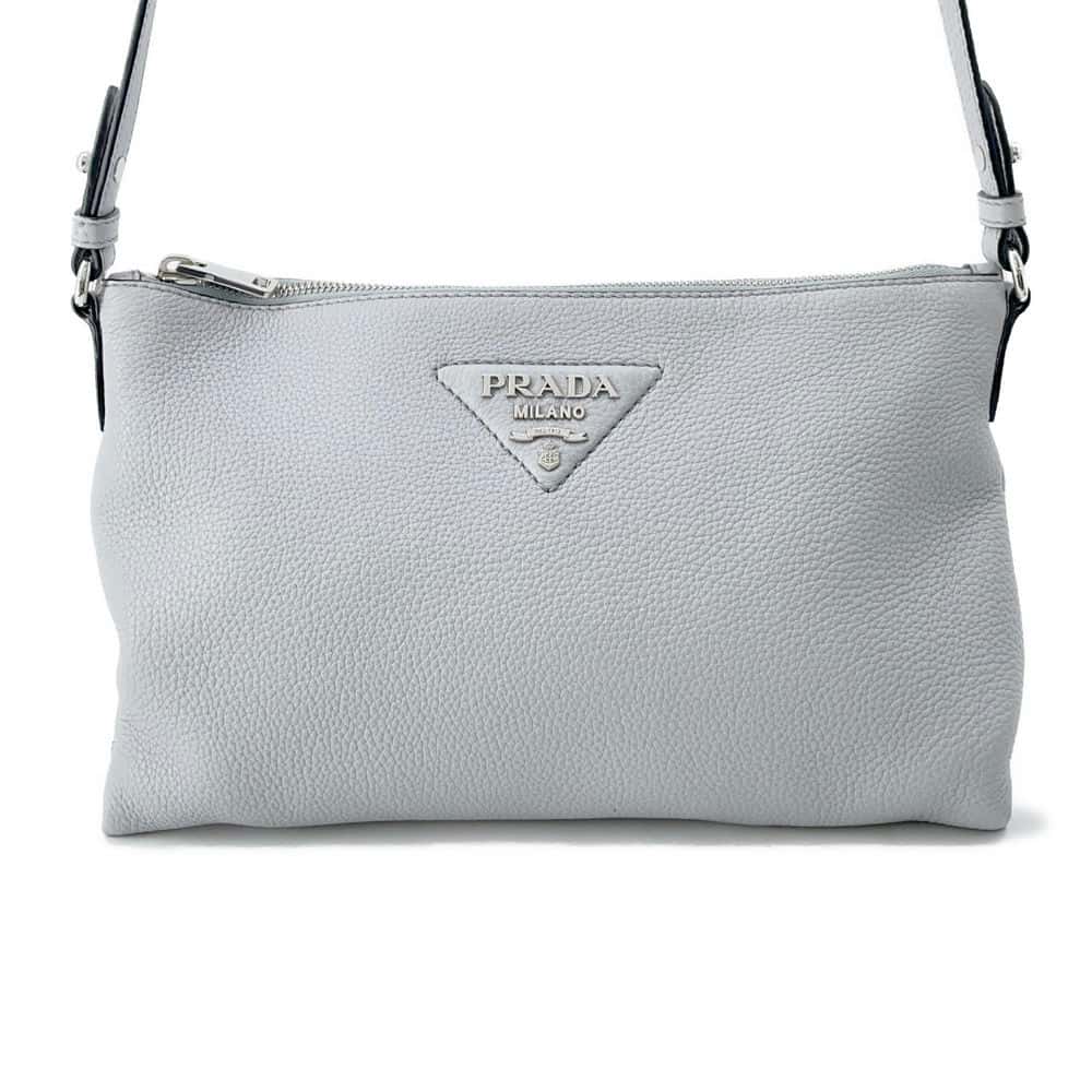 PRADA Shoulder Bag Light Gray Leather