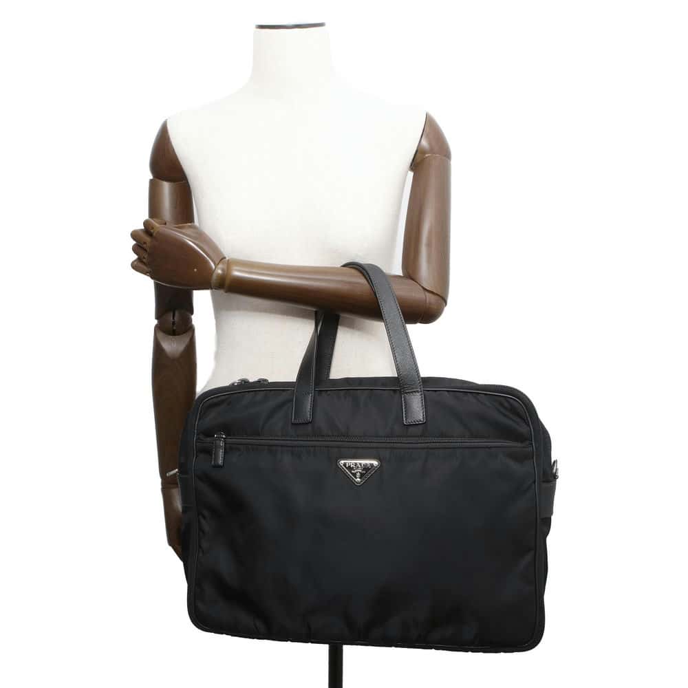 PRADA Briefcase Black Nylon Saffiano LeatherLeather Luxury Handbag