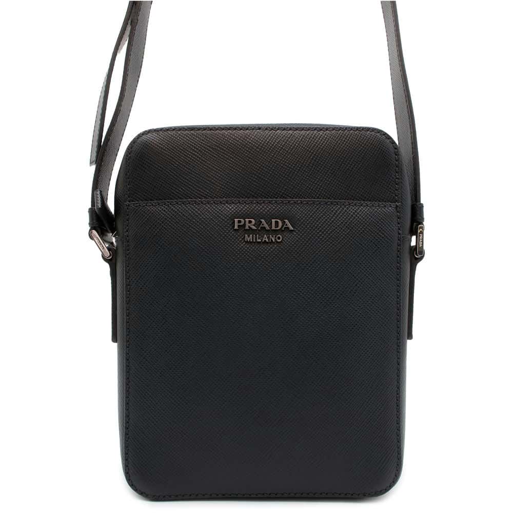 PRADA Saffiano Leather Shoulder Bag with Logo Black Leather