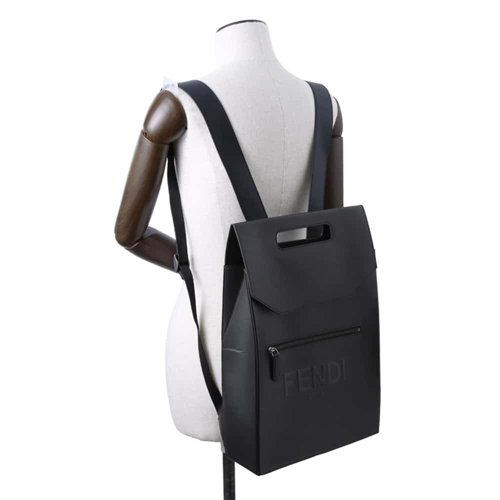 FENDI Logo Backpack Black 7VZ060 Leather