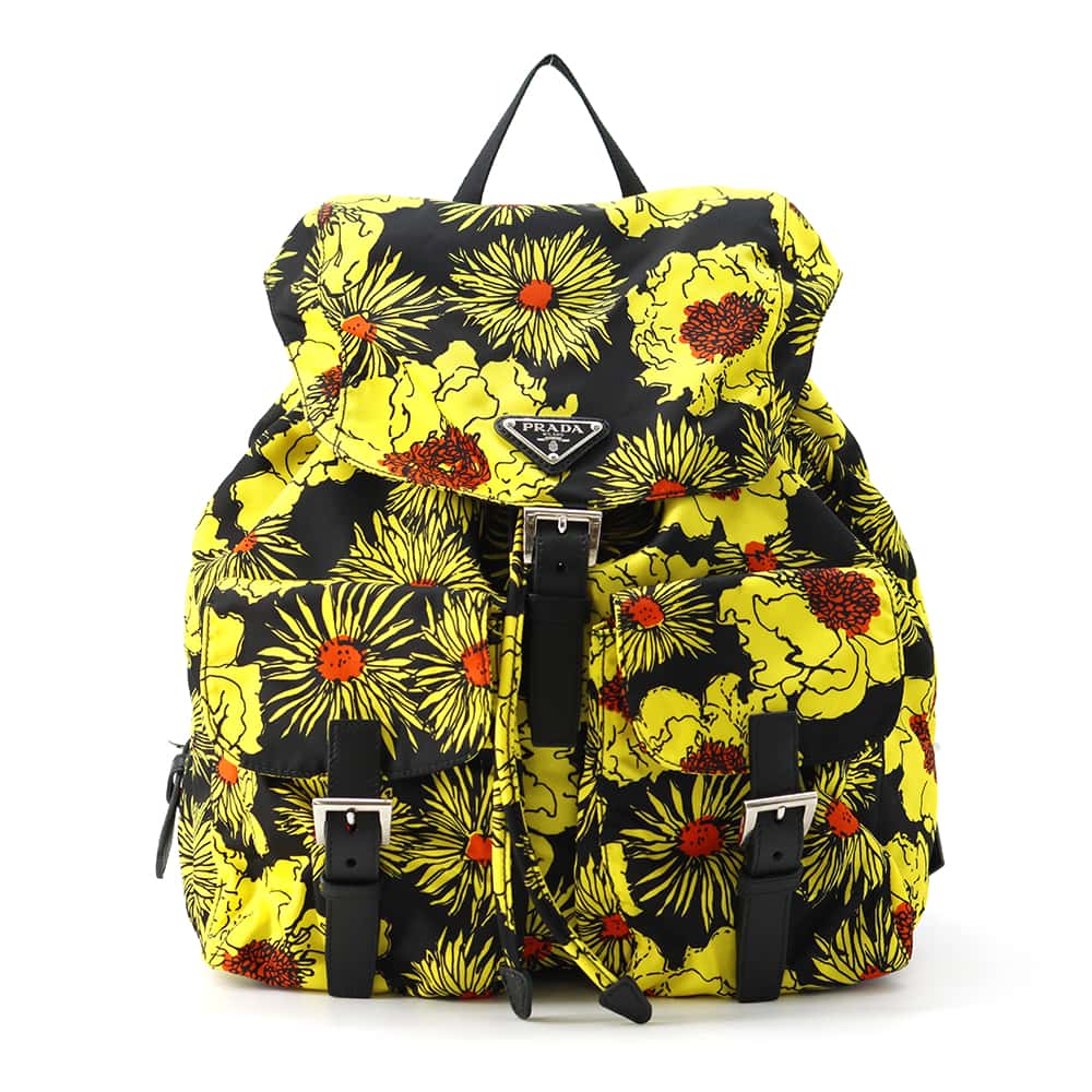 PRADA Backpack Yellow/Black Nylon Saffiano Leather