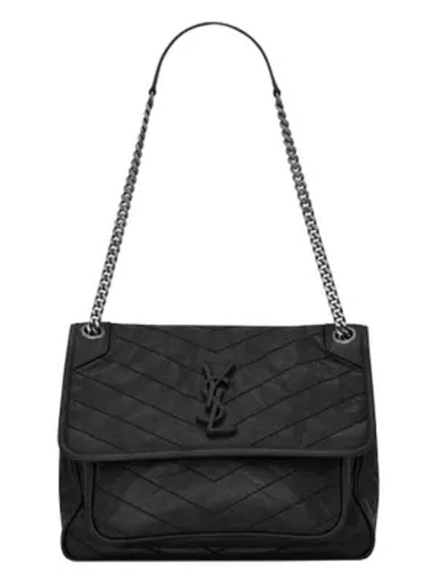 Luxury Saint Laurent Trending 2026 Nikki Medium Krinkle Vintage Leather Shoulder Bag Black