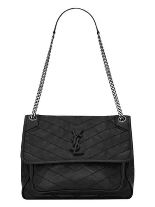 Luxury Saint Laurent Trending 2026 Nikki Medium Krinkle Vintage Leather Shoulder Bag Black
