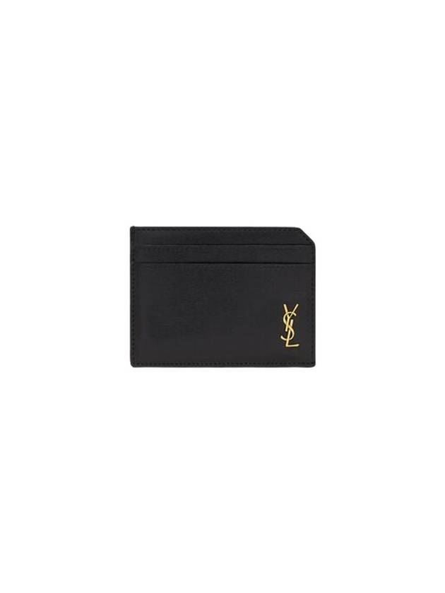 Luxury Saint Laurent Trending 2026 Tiny Cassandre Open Shiny Leather Card Wallet Black