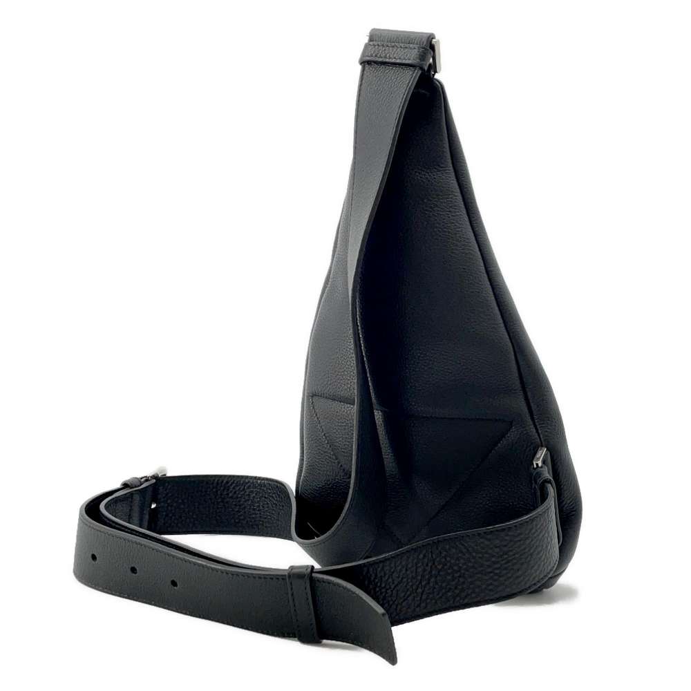 PRADA Triangle Logo Cloth Crossbody Bag Black Vittero Dino Leather