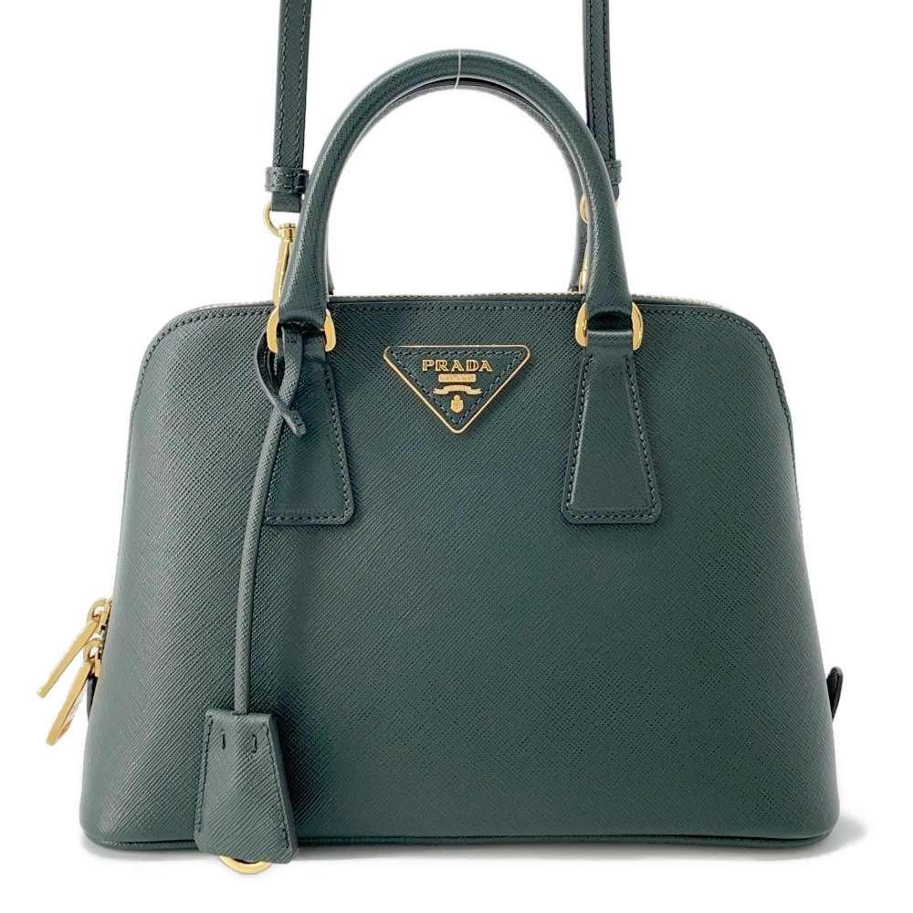 PRADA Saffiano LeatherLux Leather 2WAY Handbag Green Saffiano LeatherLux Leather