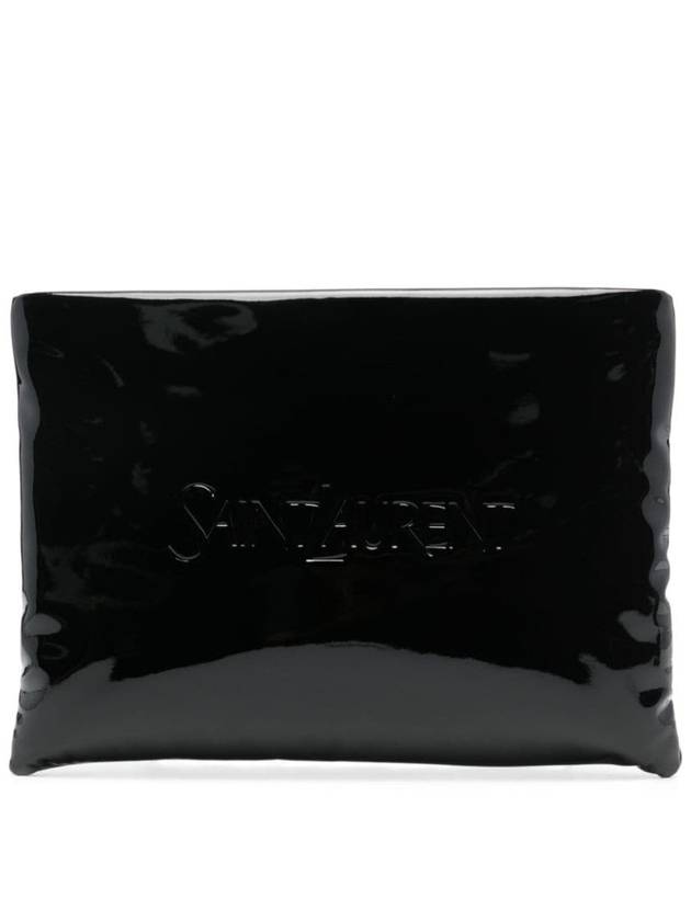 Luxury Saint Laurent Trending 2025 Large Puffy Patent Canvas Pouch Black