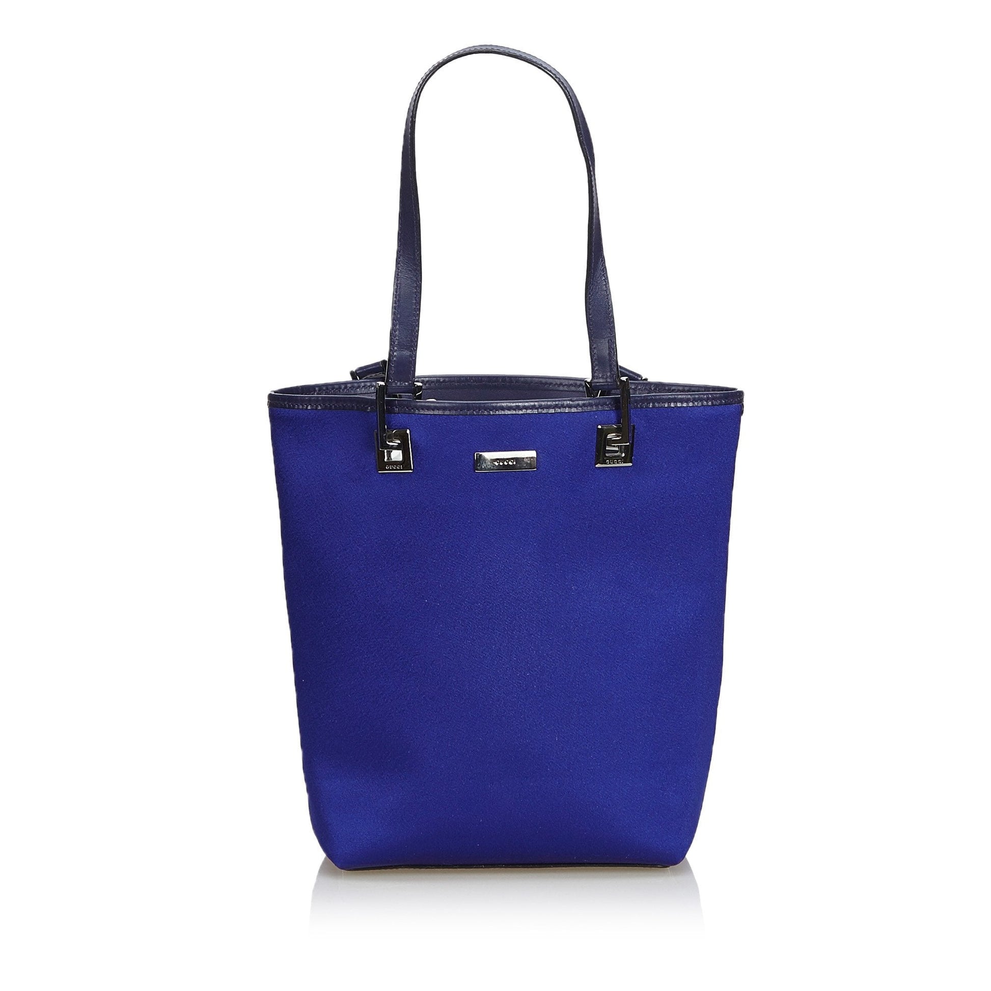 Gucci Blue Leather Canvas Tote