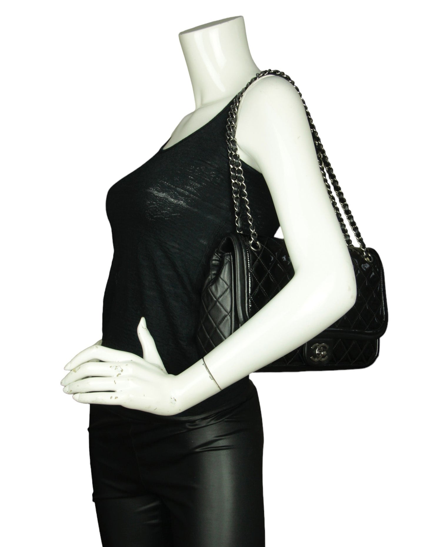 Chanel Black Classic Twist Patent Flap Bag w/ Lambskin Trim