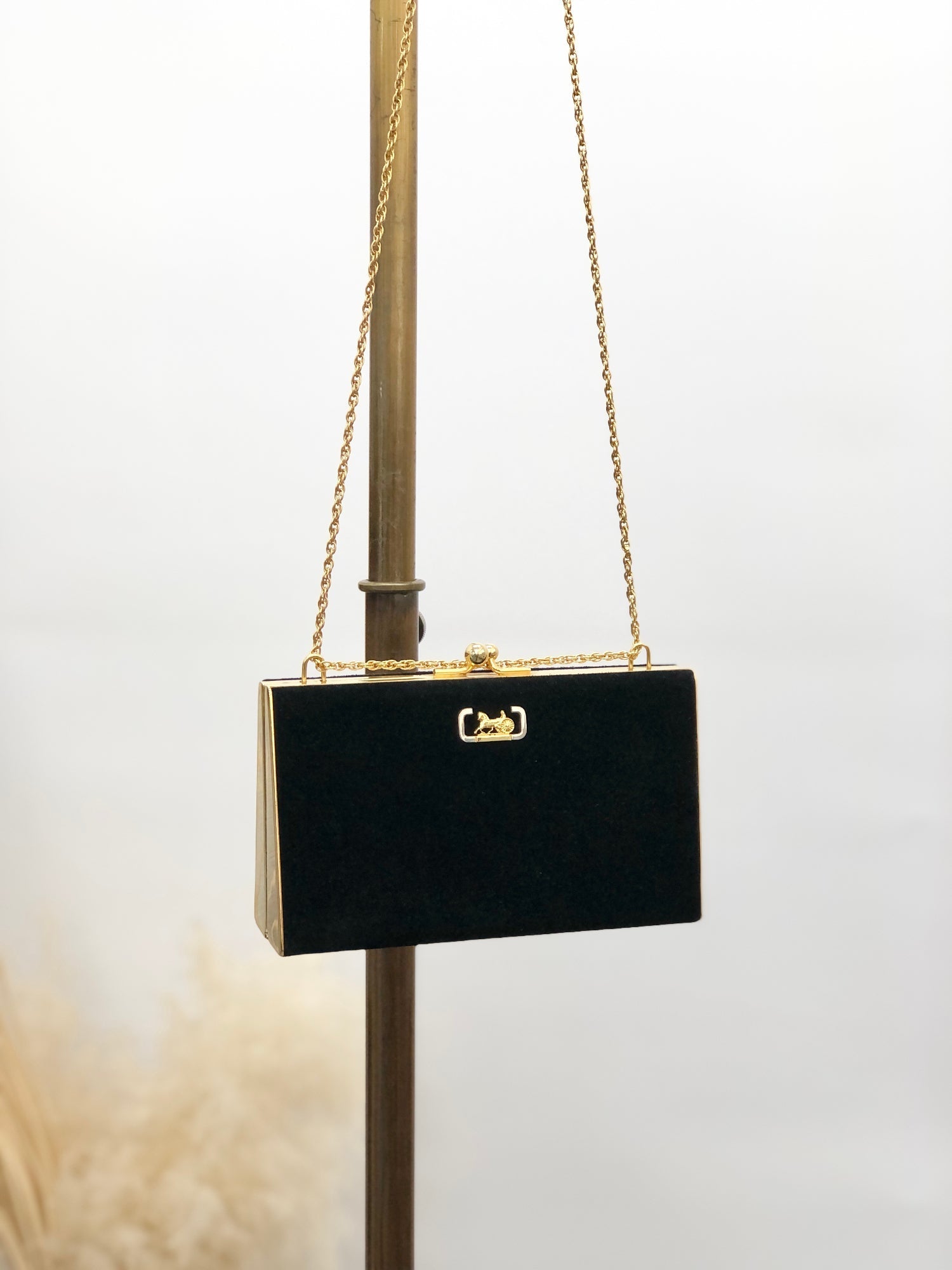 CELINE Horse Carriage Chain Shoulder bag Hobobag Black a875h8