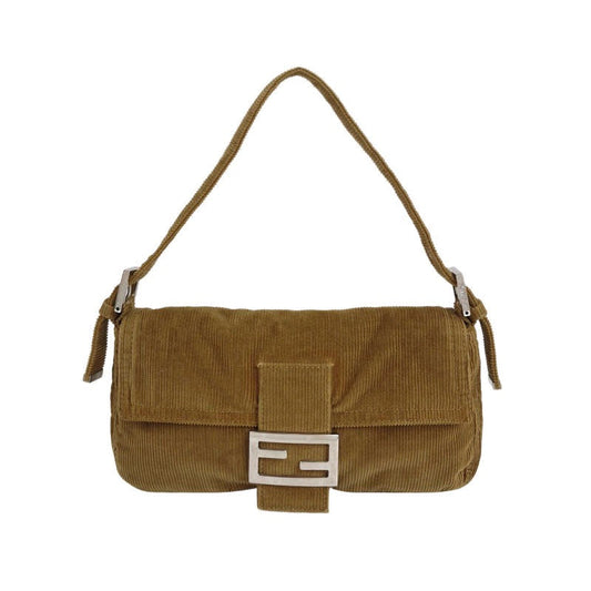 FENDI Baguette   Corduroy Beige Brown Shoulder Bag