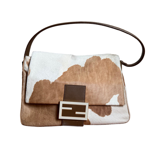 Fendi Mamma Baguette Large Pony hair in Cow Print Natural Color