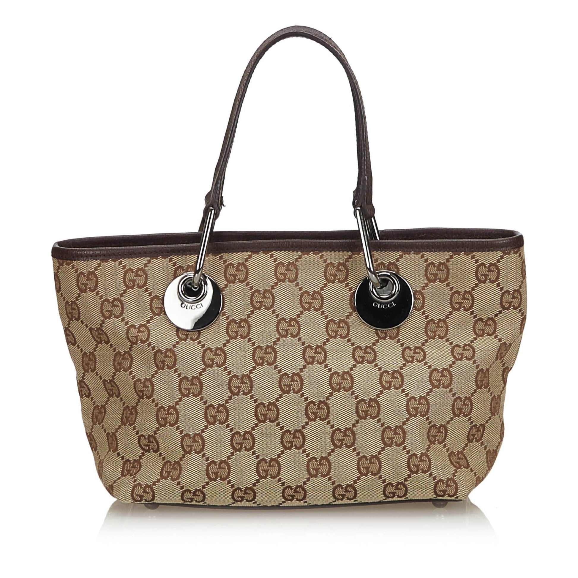 Gucci Brown Leather Canvas Tote Style 1