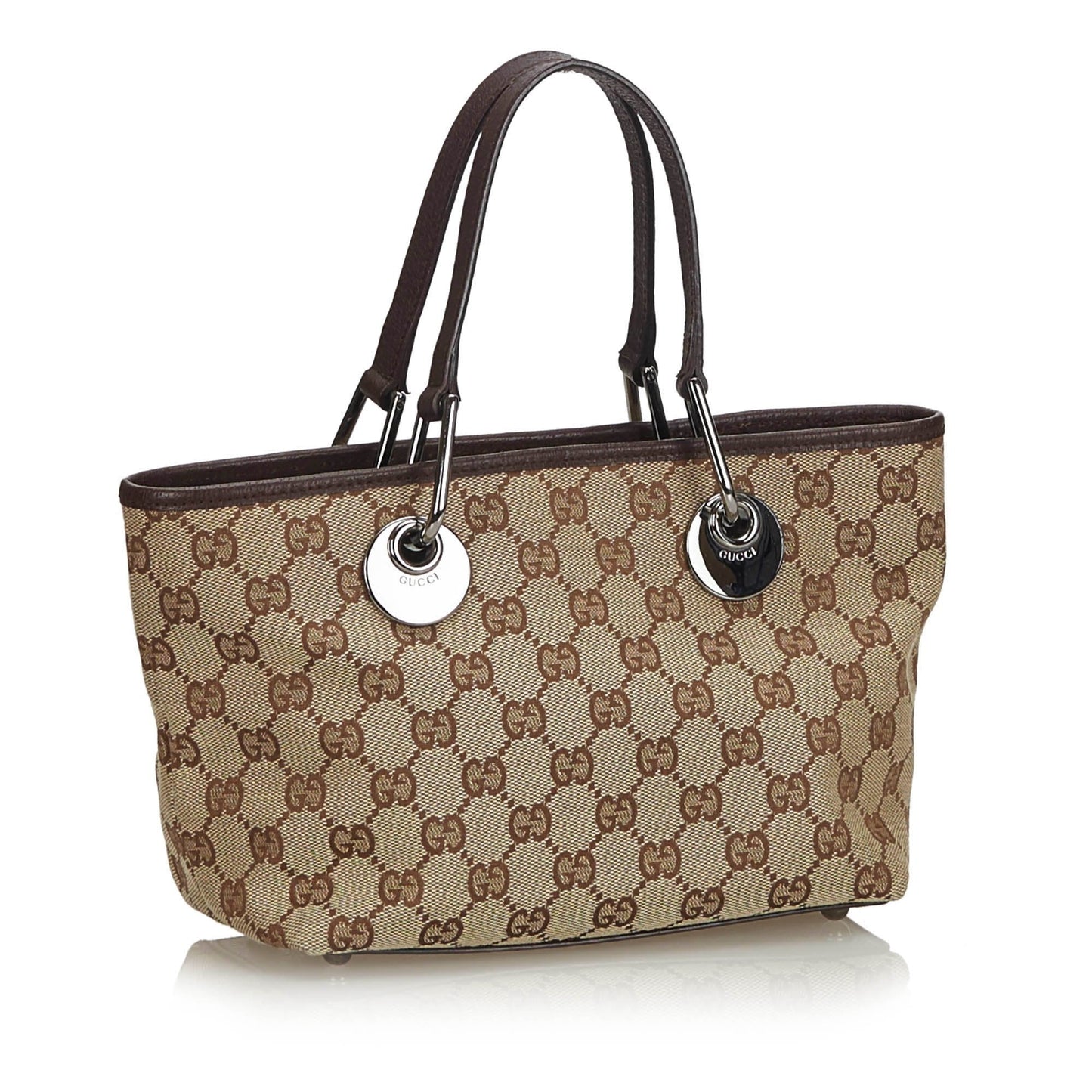 Gucci Brown Leather Canvas Tote Style 1