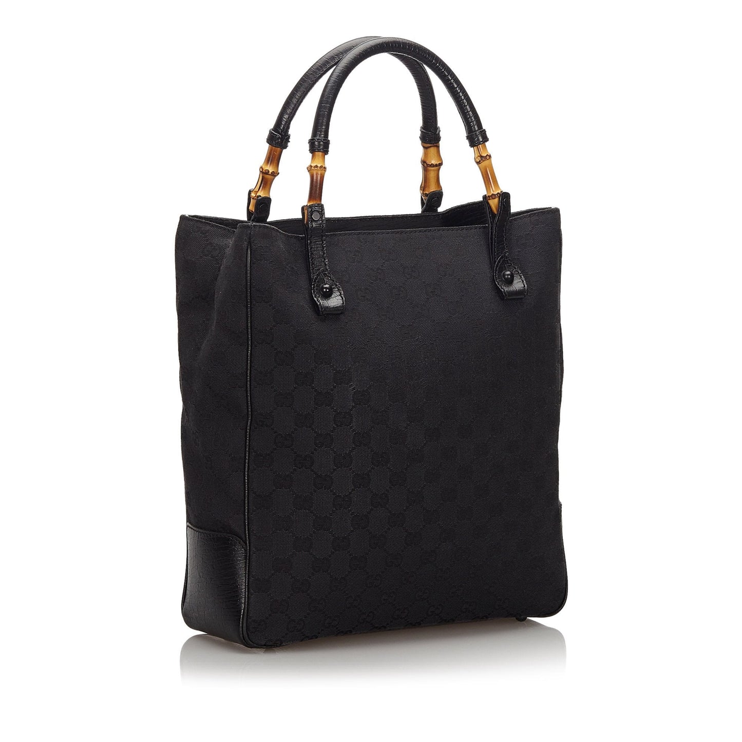 Gucci Bamboo Black Leather Canvas Tote Style 1