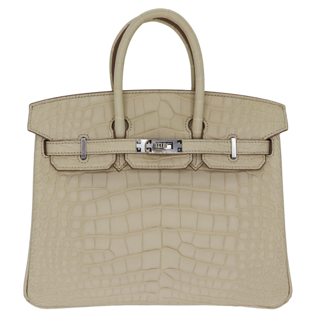 Hermes25cm Birkin Beton Matte Alligator Palladium Hardware
