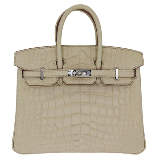 Hermes25cm Birkin Beton Matte Alligator Palladium Hardware